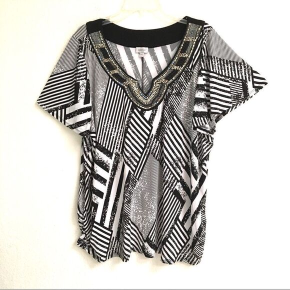 Avenue bead embellished notched V-neck blouse 22/24 - Picture 1 of 8